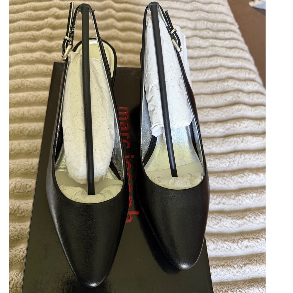 Marc Joseph New York Black Leather Slingback Pointed Toe Heels Womens 7
